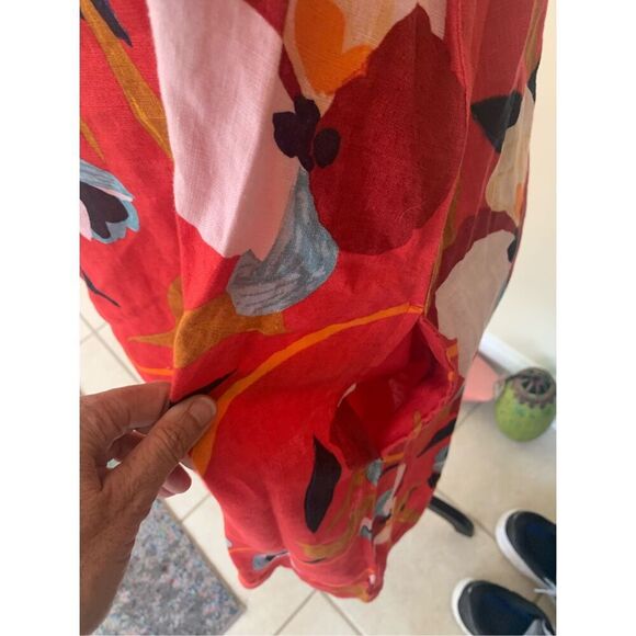 Sigrid Olsen Women's Large 100% Linen Dress Sleeveless Red Floral - Picture 9 of 12